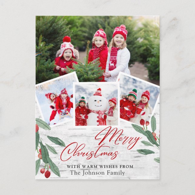 Christmas Rustic Birch Bark Photo Holiday Greeting Postcard (Front)