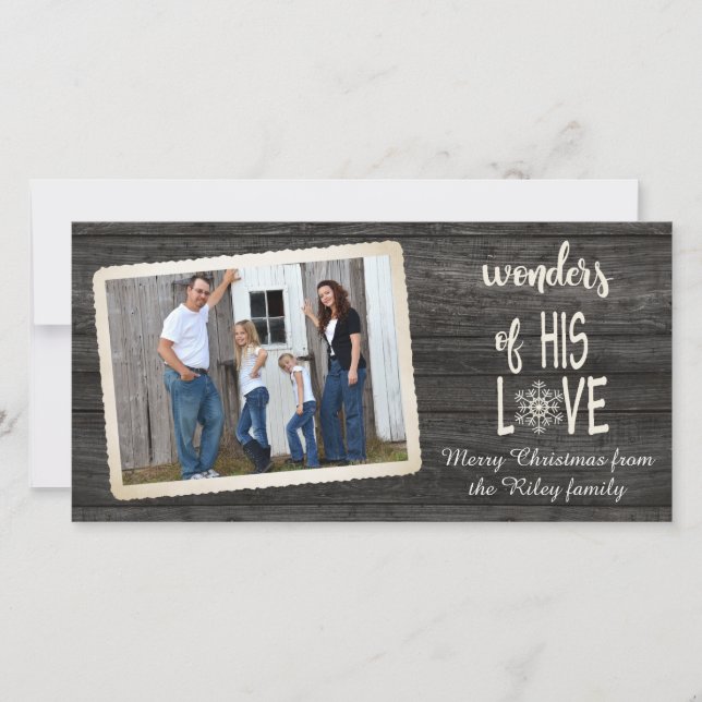 Christmas rustic black wood with photo frame holiday card (Front)