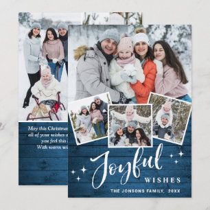 Christmas Rustic Blue Wood 7 PHOTO Greeting Holiday Card