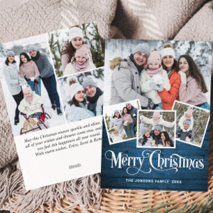 Christmas Rustic Blue Wood 7 PHOTO Greeting Holiday Card