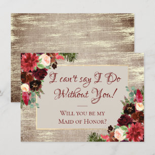 Christmas Rustic Boho Burgundy Gold Bridal Party Invitation
