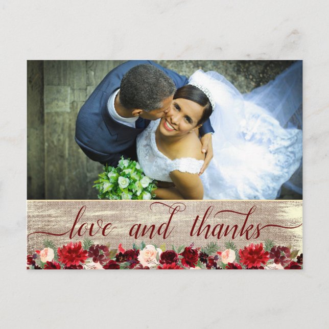 Christmas Rustic Boho Burgundy Gold Thanks Photo Postcard (Front)