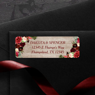 Christmas Rustic Boho Floral Burgundy Gold Address