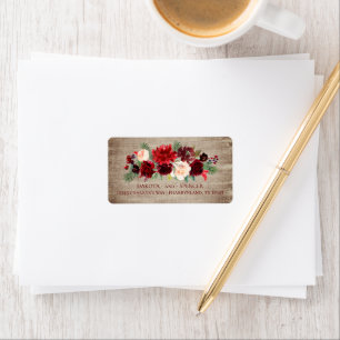 Christmas Rustic Boho Floral Burgundy Gold Address Label
