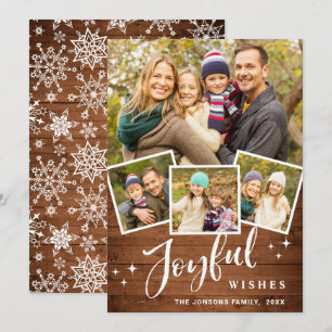 Christmas Rustic Brown Boho Wood 4 PHOTO Greeting Holiday Card