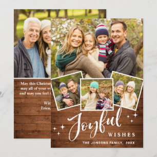 Christmas Rustic Brown Boho Wood 5 PHOTO Greeting Holiday Card
