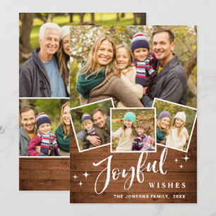 Christmas Rustic Brown Boho Wood 7 PHOTO Greeting  Holiday Card