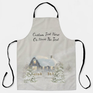 Christmas Rustic Cabin Winter Snow Woodland Forest Apron