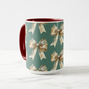 Christmas Rustic Chic Green Gold Bows Mug