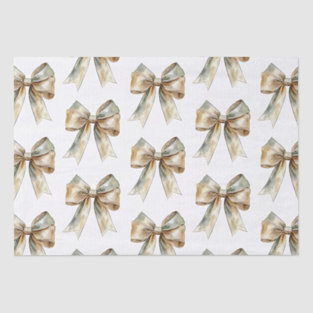 Christmas Rustic Chic Green Gold Bows  Tissue Paper (Front)