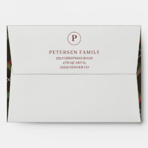 Christmas rustic chic red green plaid monogrammed envelope
