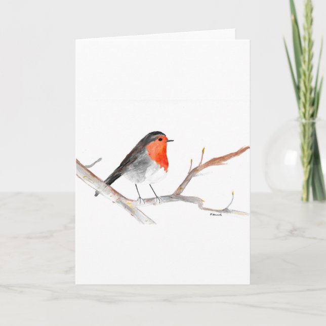 Christmas rustic chic watercolor robin bird holiday card (Front)