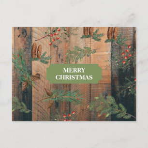 Christmas Rustic Conifers Pine Wood Merry  Holiday Postcard