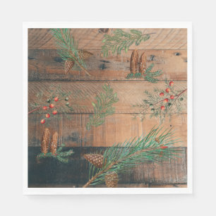 Christmas Rustic Conifers Pine Wood Napkin