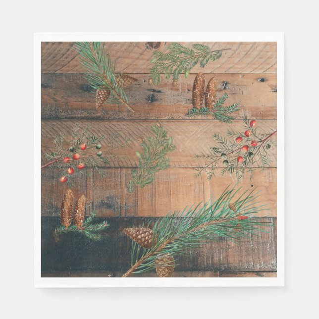 Christmas Rustic Conifers Pine Wood Napkin (Front)