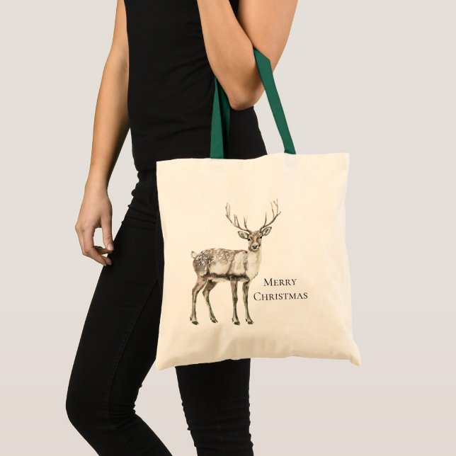 Christmas Rustic Deer Personalised Tote Bag (Front (Product))