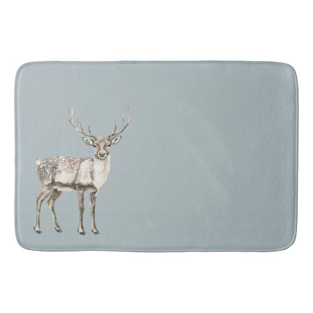 Christmas Rustic Deer Pine Green  Bath Mat (Front)