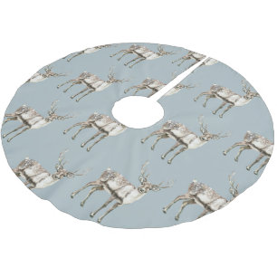 Christmas Rustic Deer Pine Green Brushed Polyester Tree Skirt