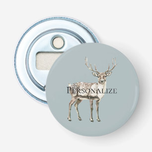 Christmas Rustic Deer Pine Green Personalised Bottle Opener