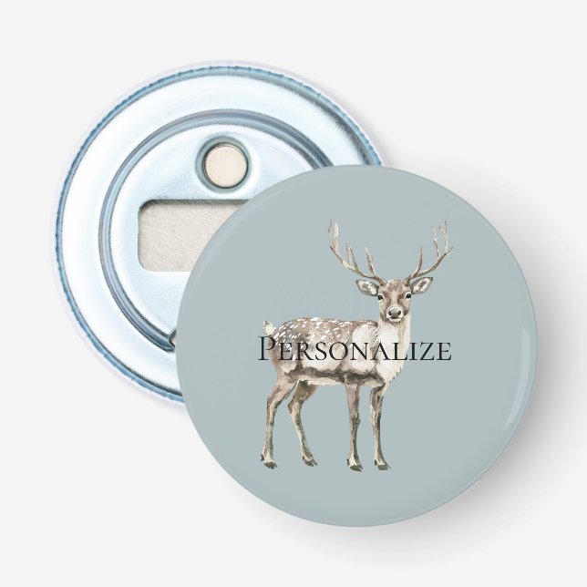 Christmas Rustic Deer Pine Green Personalised Bottle Opener (Front)