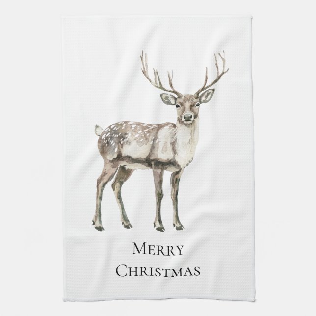 Christmas Rustic Deer  Tea Towel (Vertical)