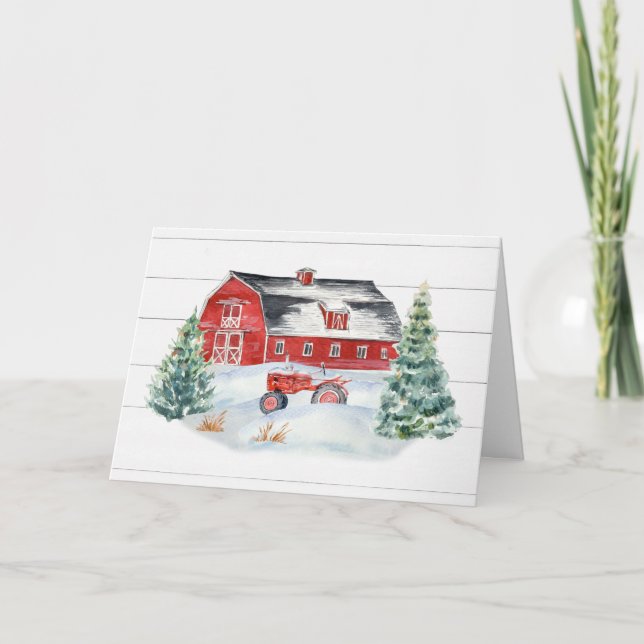 Christmas Rustic Farmhouse Shiplap Tractor Snow Holiday Card (Front)