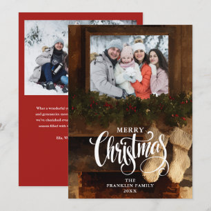 Christmas Rustic Fireplace 2 Photo Holiday Card