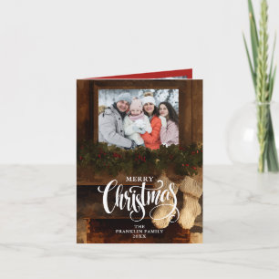 Christmas Rustic Fireplace 2 Photo Holiday Card