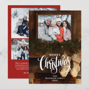 Christmas Rustic Fireplace 4 Photo Collage Holiday Card