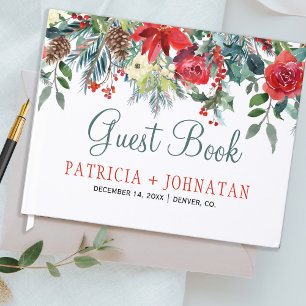 Christmas rustic floral elegant winter wedding guest book