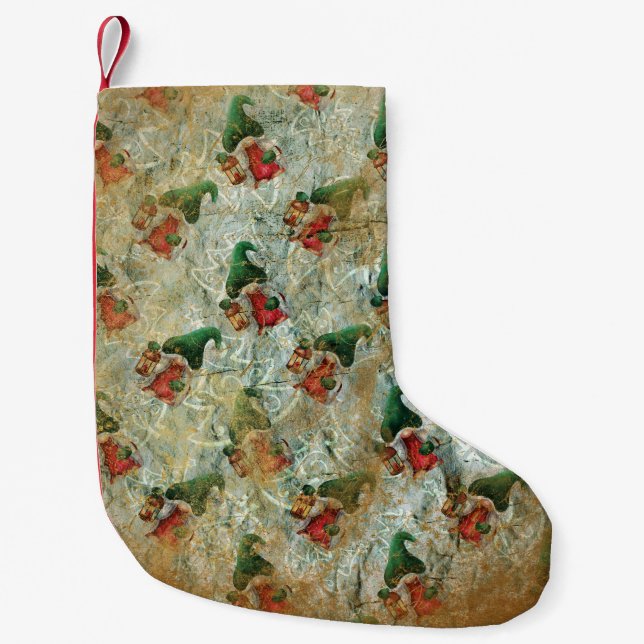 Christmas Rustic Gnome With Lantern Tree Pattern  Small Christmas Stocking (Front)