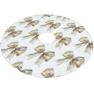 Christmas Rustic Green Gold Bow Brushed Polyester Tree Skirt