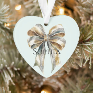 Christmas Rustic Green Gold Bow Personalised Ornament