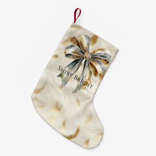 Christmas Rustic Green Gold Bow Personalised Small Christmas Stocking