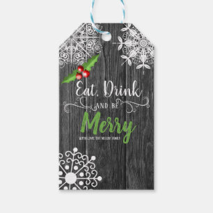Christmas  Rustic Grey Wood Mistletoe & Snowflakes Gift Tags
