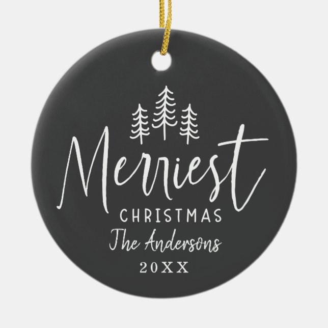 Christmas rustic hand drawn tree  ceramic tree decoration (Front)