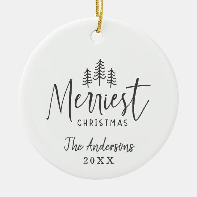 Christmas rustic hand drawn tree photo ceramic tree decoration (Front)