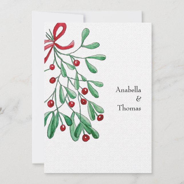 Christmas Rustic Mistletoe Watercolor Hand-painted Announcement (Front)