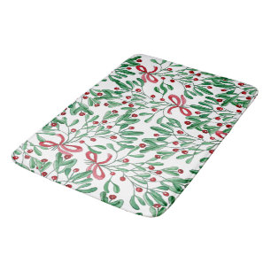 Christmas Rustic Mistletoe Watercolor Hand-painted Bath Mat