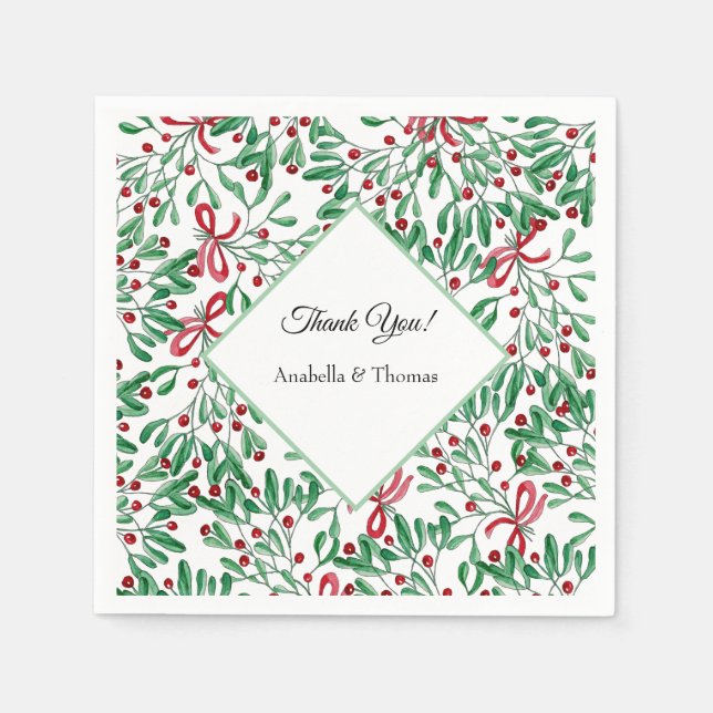 Christmas Rustic Mistletoe Watercolor Hand-painted Napkin (Front)