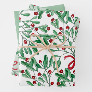 Christmas Rustic Mistletoe Watercolor Hand-painted Wrapping Paper Sheet