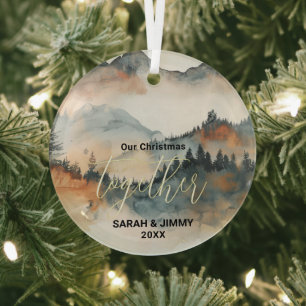 Christmas Rustic Mountain Adventure Outdoor Couple Glass Tree Decoration