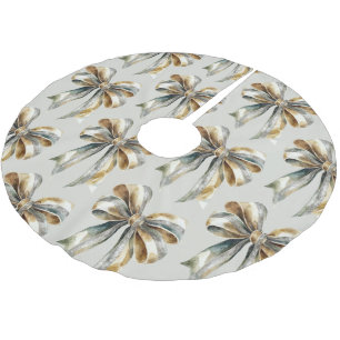 Christmas Rustic Pale Green Gold Bow  Brushed Polyester Tree Skirt
