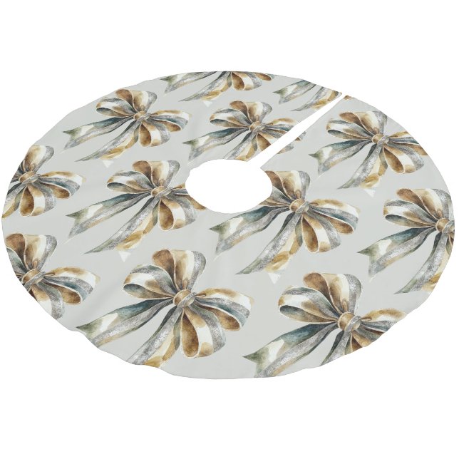 Christmas Rustic Pale Green Gold Bow  Brushed Polyester Tree Skirt (Angled)
