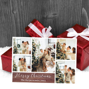 Christmas Rustic Reindeer Family Photo Collage Foil Holiday Card
