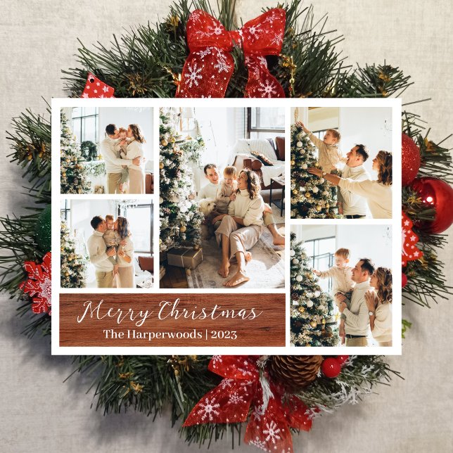  Christmas Rustic Reindeer Family Photo Collage Holiday Card (Creator Uploaded)