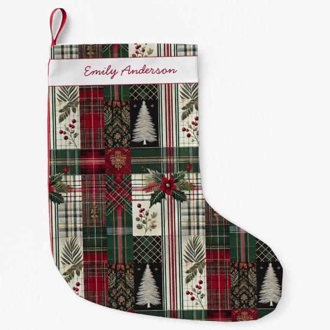 Christmas Rustic Tartan Plaid Pattern Small Christmas Stocking (Front)