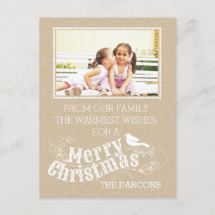 Christmas rustic typography vintage crafty photo holiday postcard