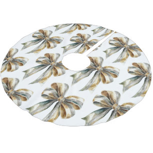 Christmas Rustic White Green Gold Bow Brushed Polyester Tree Skirt