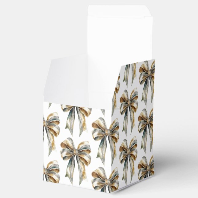 Christmas Rustic White Green Gold Bow  Favour Box (Opened)